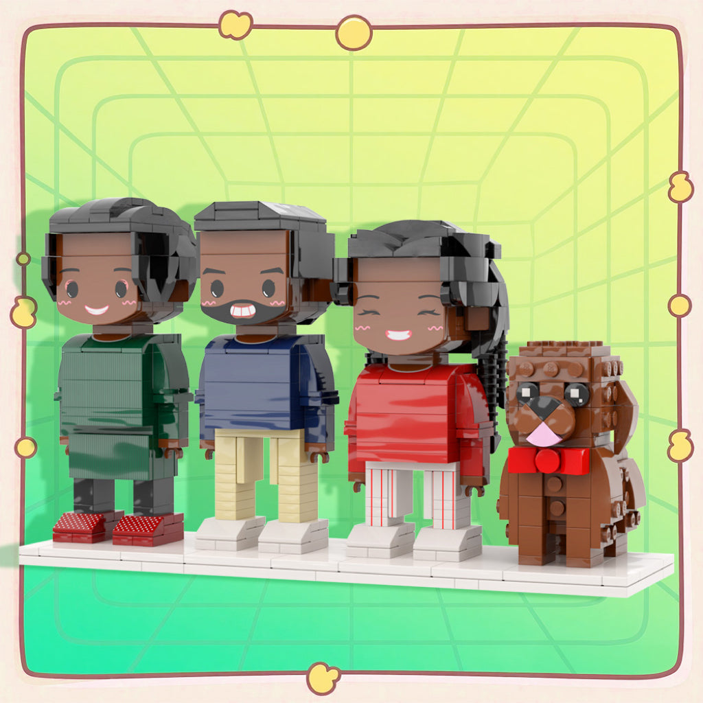 Personalised Full-Body Brick Figures with Pet - Custom Family Gift