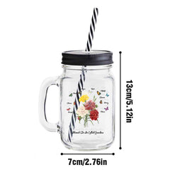 Personalized Birth Butterfly Bouquet Mason Jar with Handle Lid and Straw Birthday Gift for Mom Grandma
