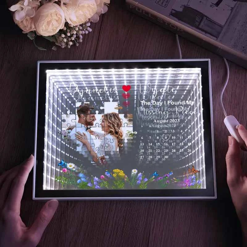 The Day I Found My Missing Piece Light Customize Photo and Calendar Custom Name Personalized Gift For Couple