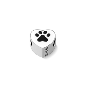 Paw Print Custom Heart Photo Charm Bead Pendant Silver