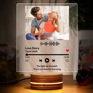 Personalized Acrylic Glass Scan Code Music Album Plaque With 7 Colors Led Base