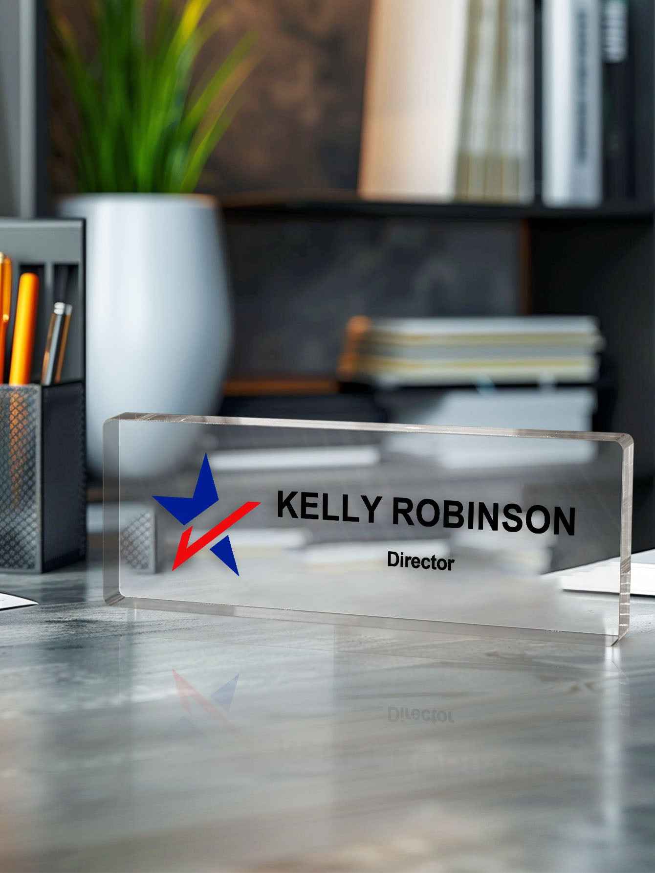 Custom Acrylic Desk Name Plate with Logo – Personalized Office Sign for Professional Display