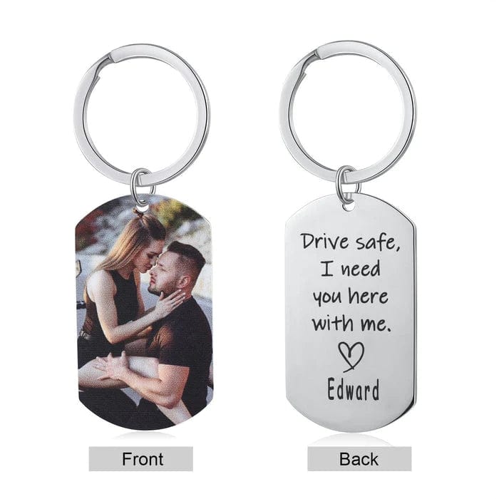 Personalised Drive Safe Keychain with Photo & Name | Wedding Gift for Boyfriend
