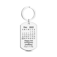 Custom Calendar Engraved Tag Key Chain Anniversary Valentines Gift For Lovers