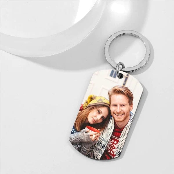 Close-up of personalised calendar keyring showing engraved date and optional initials — bespoke anniversary keyring, Valentine’s Day gift