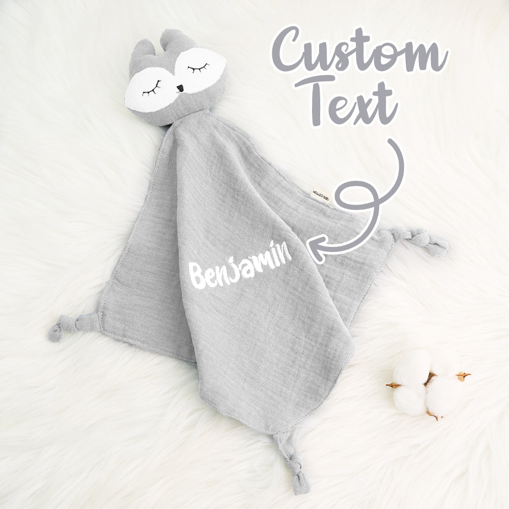 Pastel embroidered name on a soft cotton baby comfort towel — a delicate, gender-neutral personalised newborn gift