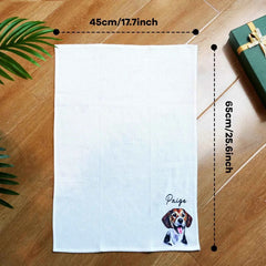 Personalized Oil Painting Style Pet Portrait Photo Cotton Waffle Tea Towel Birthday Anniversary Gift for Pet lover