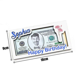 Custom Name & Text Birth Flower Wooden Money Box - Personalized Storage