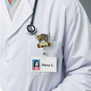 Personalized Highland Cow Badge Retractable Acrylic Badge Reel ID Clip Gift for Highland Cow Lovers