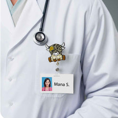 Personalized Highland Cow Badge Retractable Acrylic Badge Reel ID Clip Gift for Highland Cow Lovers