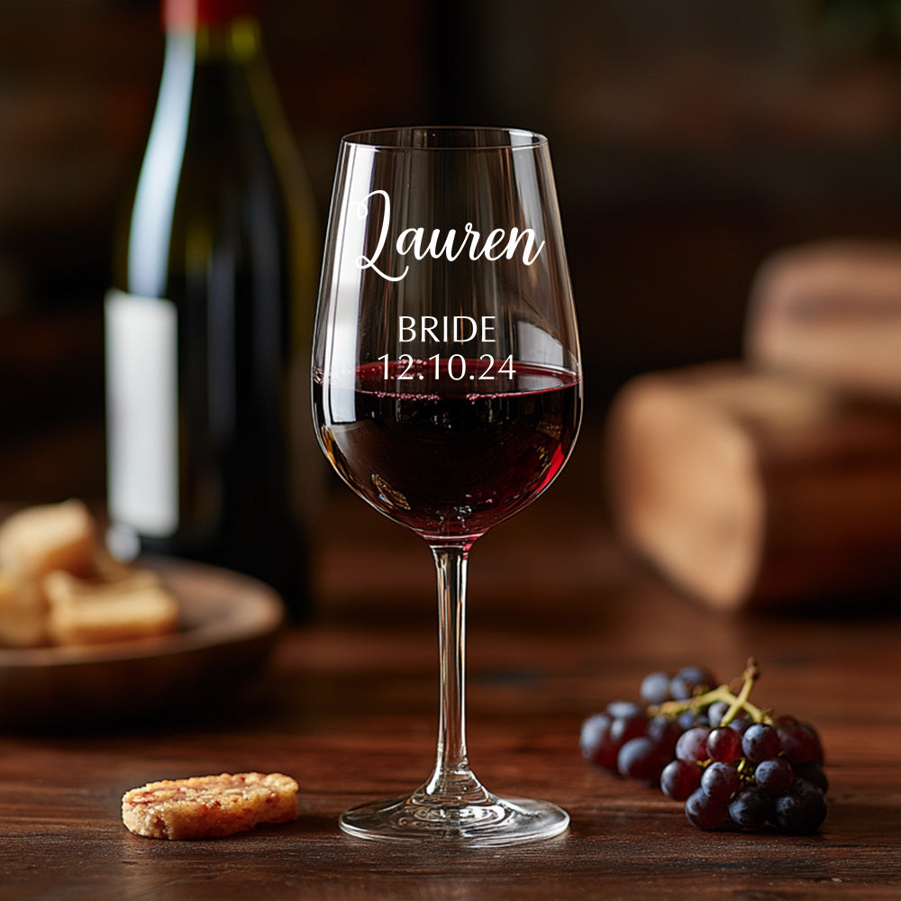 Personalised Name Red Wine Glass - Unique Bridal Party Gift