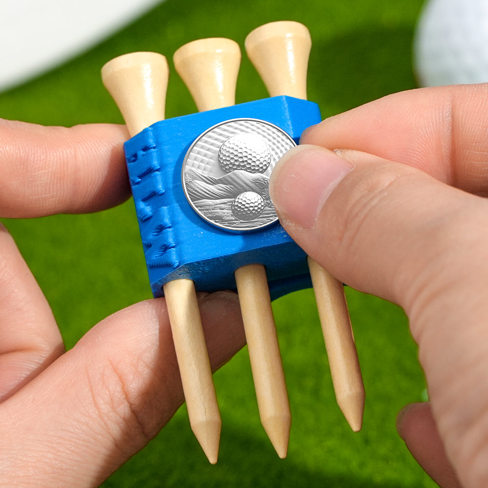 Detail of strong magnet and ball marker on a personalised 3D printed hat clip — secure magnetic golf ball marker