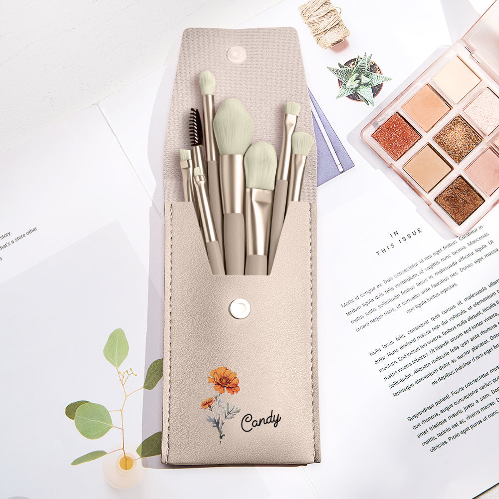 Personalised Engraved Birth Flower Makeup Brush Set | Wedding & Bridesmaid Gift