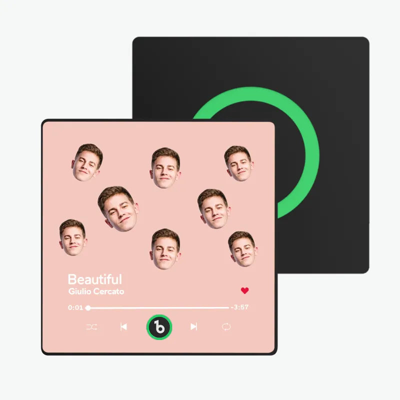 USB charging port close-up on FridgeBeats personalised music fridge magnet – 30-minute charge for 4–6 hours playtime