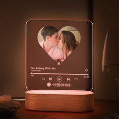 Personalised Music Code Heart Lamp - Custom 7 Colour LED Night Light & Plaque