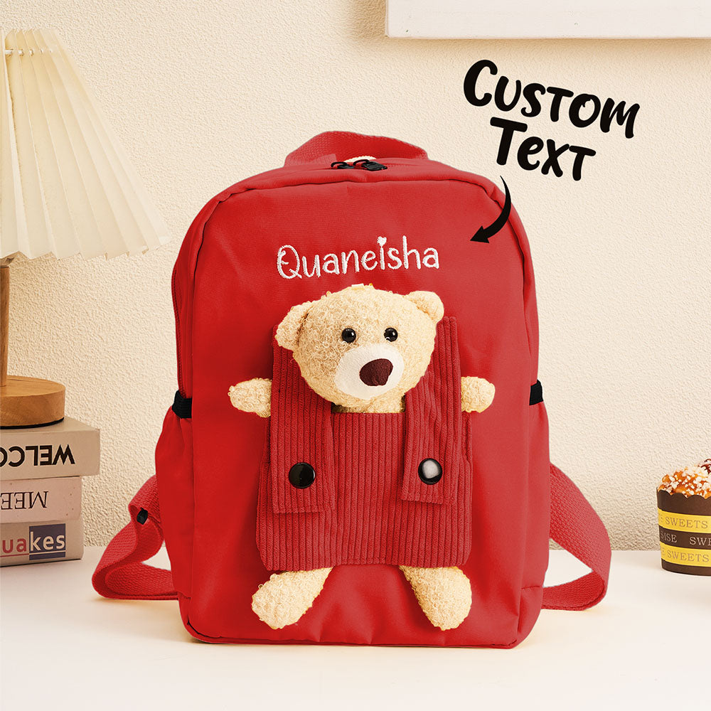 Interior view of personalised bear backpack displaying roomy main compartment and wipe-clean lining — ideal for nursery or school