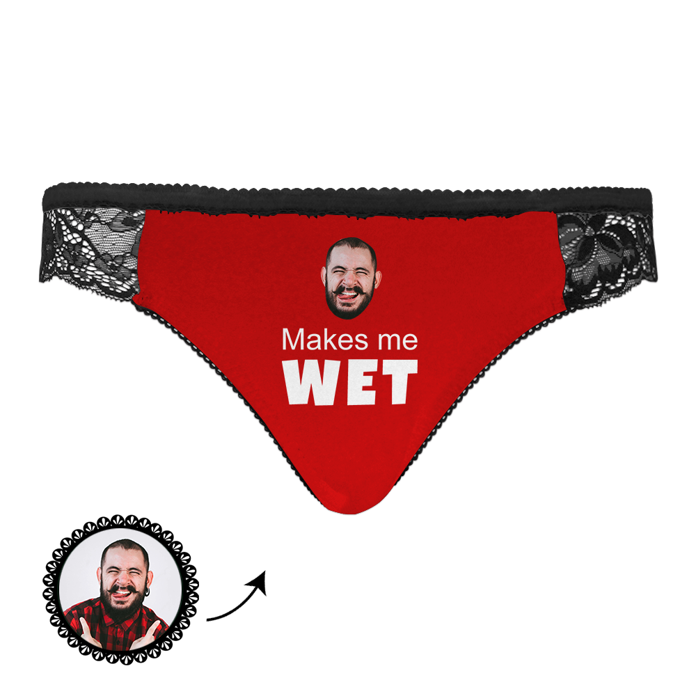Modelled view of personalised face lace black panties highlighting sheer side panels and flattering cut – romantic personalised underwear for wife or girlfriend