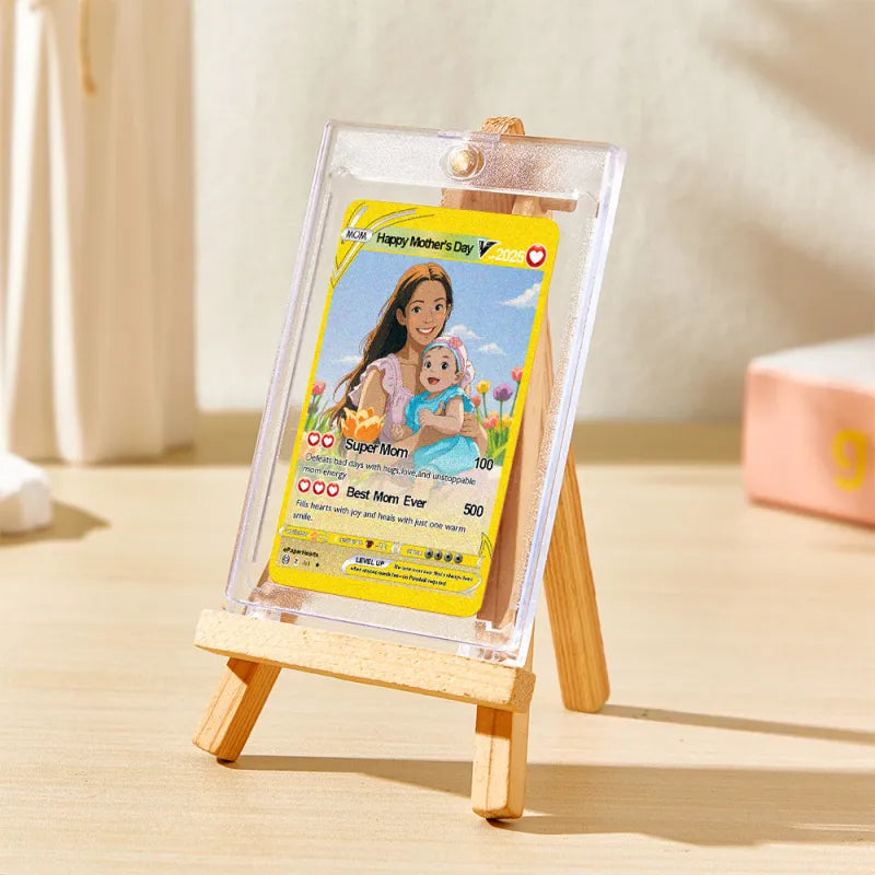 Close-up of personalised anime-style artwork on stainless steel poke card showing crisp glossy print and vibrant colours — perfect Mother's Day gift for Mum
