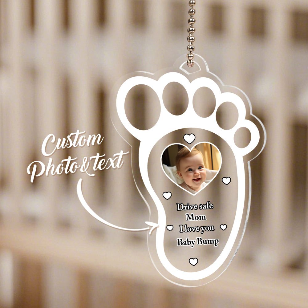 Personalised Drive Safe Baby Footprint Car Mirror Hanger - Unique Father's Day Gift