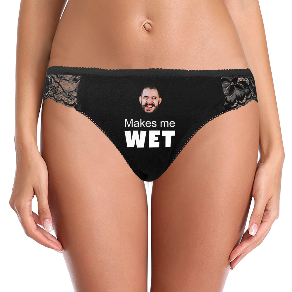Close-up of delicate lace trim and elasticated waistband on personalised black panties – Custom Face Lace design for a flattering fit