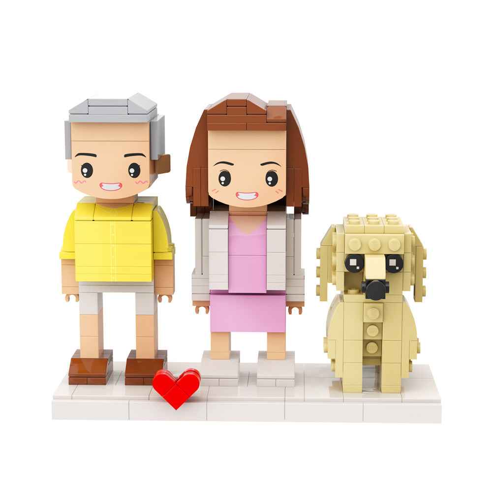 Custom Full-Body Cute Brick Figures of 2 People and 1 Dog Personalized Birthday Gift Anniversary Gift