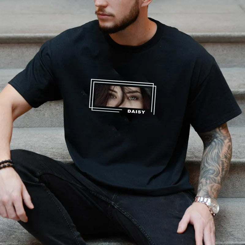 Care instructions for personalised tee showing wash-friendly inks and colourfast print on polyester to keep your personalised photo gift looking great.
