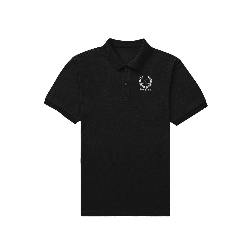 Lapel collar and button detail of personalised embroidered polo – classic polo silhouette, soft skin‑friendly 100% polyester for comfortable everyday wear