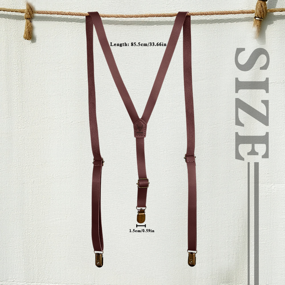 Vintage-inspired personalised suspenders with engraved name — elegant accessory for groomsmen and formal events