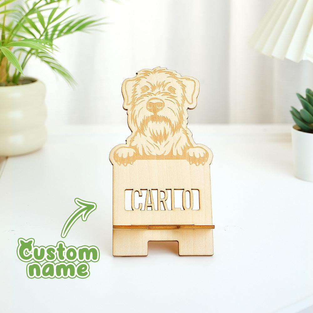 Natural wood grain with personalised engraving on pet portrait stand