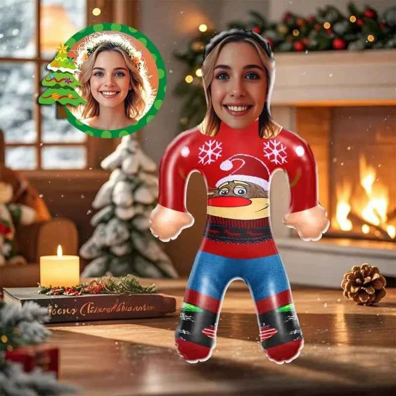 Custom Face Reindeer Christmas Jumpe Blow Up Dolls Funny Inflatable Balloon Custom Air Doll for Party Favors Christmas Gifts