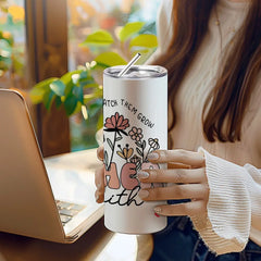 Personalised Wildflowers 20oz Skinny Tumbler with Straw - Custom Teacher Gift