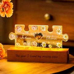 Personalized Couple Puzzle LED Night Light with Birth Flower Photo Night Light Gifts for Her