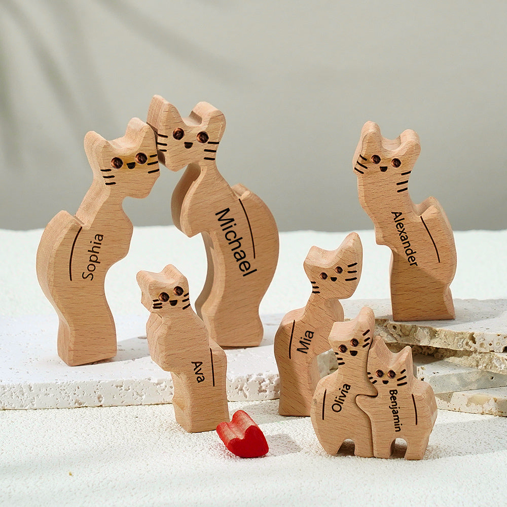 Hand holding the Whiskered Wonder handcrafted wooden cat puzzle to demonstrate scale and suitability for older children, teens and adults