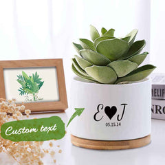 Personalized Succulent Plant Pot Custom Ceramic Flower Planter Pot with Bamboo Tray
