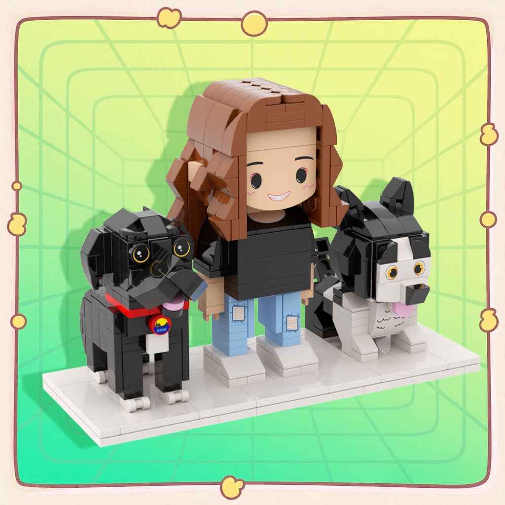 Custom Full-Body Cute Brick Figures of 1 Person and 2 Dogs Personalized Anniversary Gift Birthday Gift