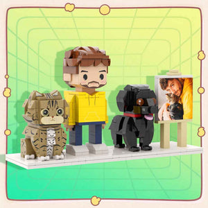 Custom Full-Body Cute Brick Figures of 1 Person, Cat & Dog with Frame Personalized Anniversary Gift Birthday Gift
