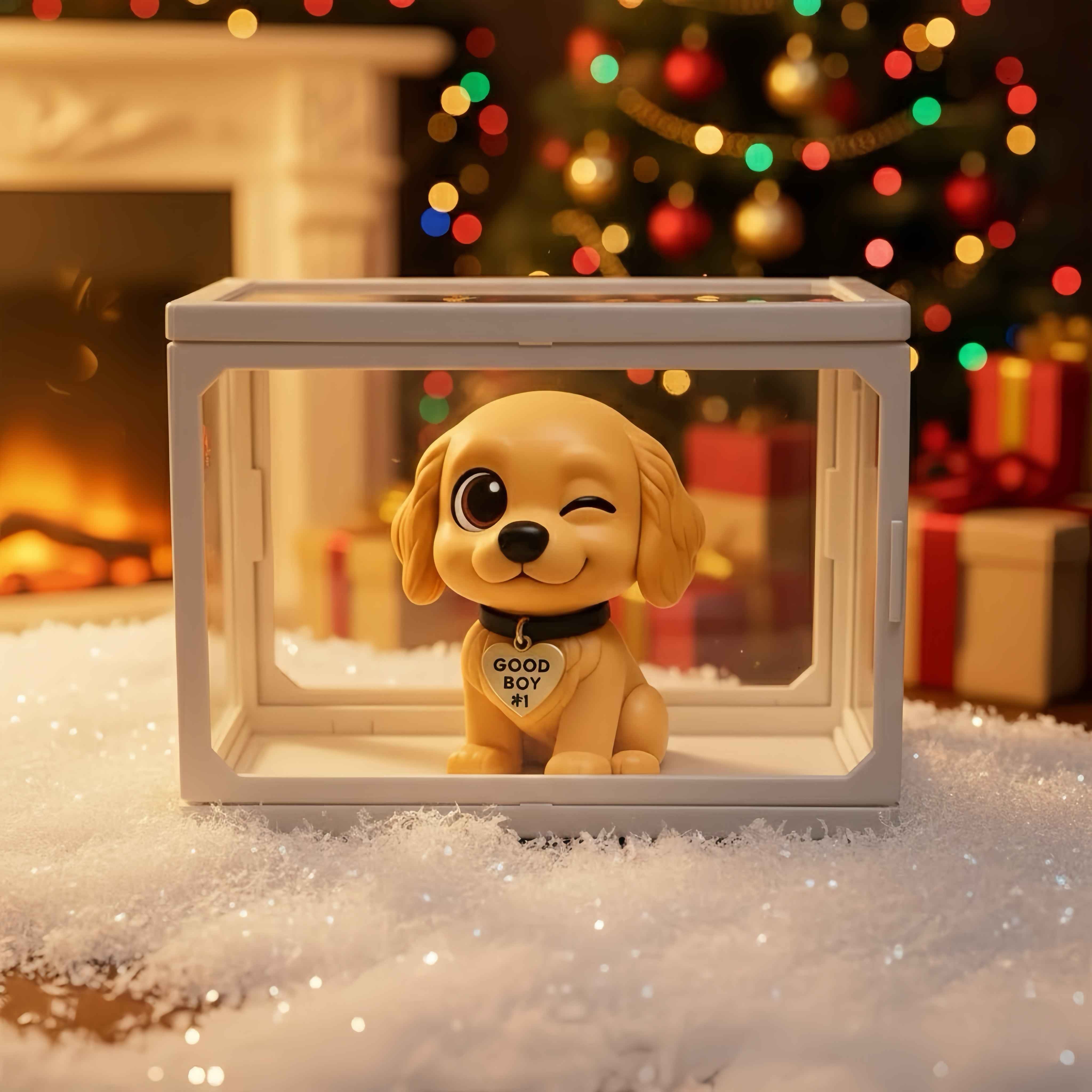 Custom 1 Pet 3D Mini Figure Glass Dollhouse Personalized Scene Display Case Unique Christmas Gift (Production: 10-15 Business Days)