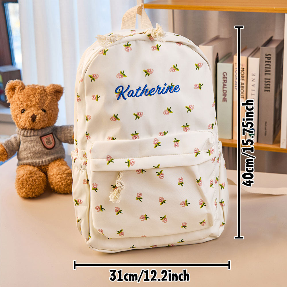 Side profile of personalised schoolbag showing 13cm depth – nylon custom name student backpack ideal for books and daily essentials