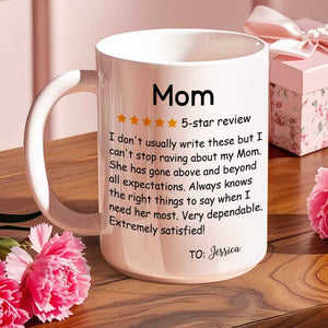 Personalized Five-Star Review Mug with Name Ceramic Coffee Mug Mother's Day Birthday Gift for Mom
