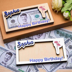 Custom Name & Text Birth Flower Wooden Money Box - Personalized Storage