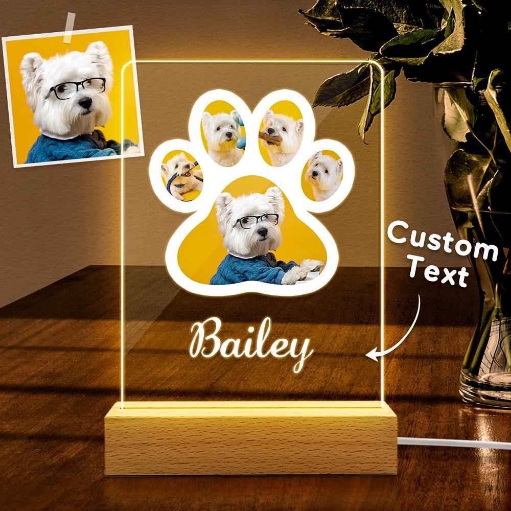 Personalized Engraved Dog Paw Photo Night Light With Name