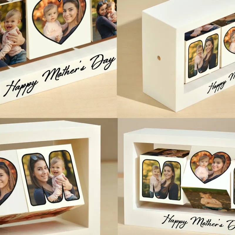 Close-up of custom photo cube stand showing smooth 360° rotation and durable PLA finish – perfect personalised Mother's Day gift
