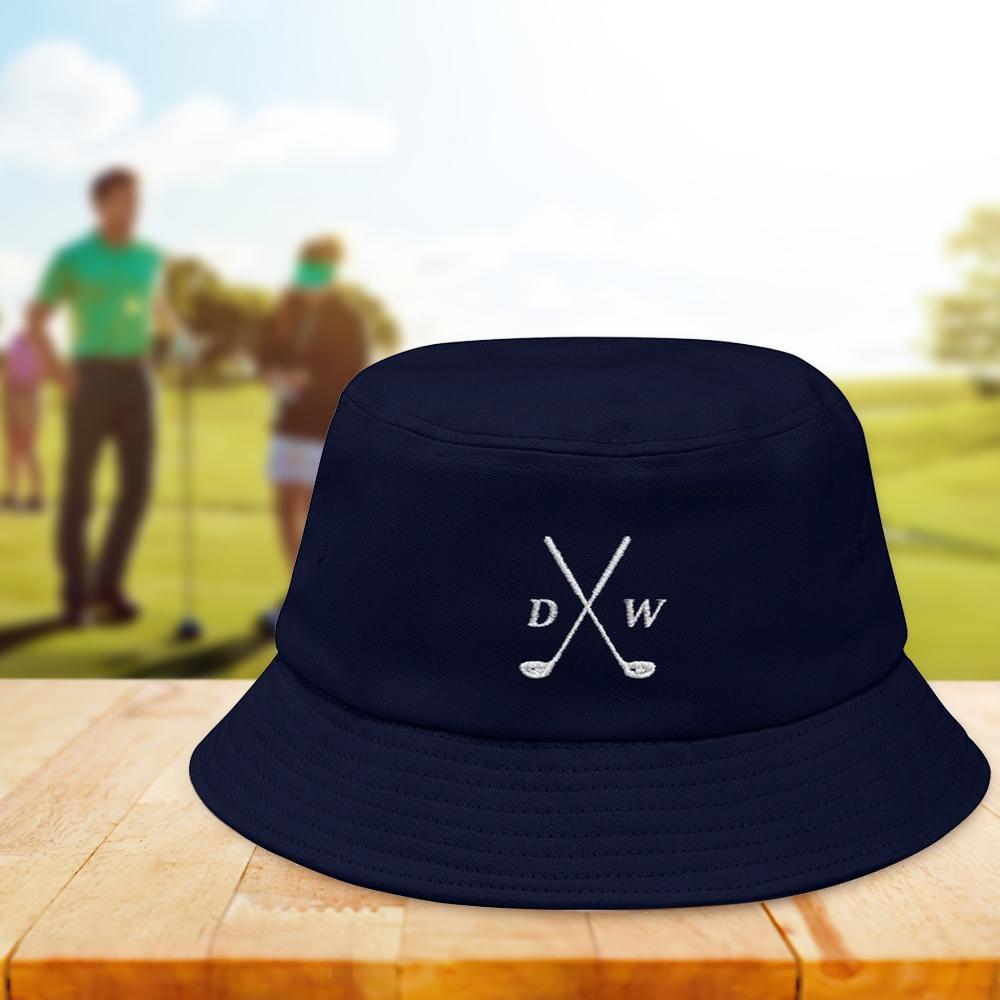 Close-up of personalised embroidery on cotton bucket hat – clear bright stitching that resists fading
