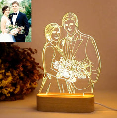 Personalised 3D Acrylic Photo Lamp with Engraved Wooden Base | Custom Night Light