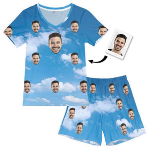 Customized Face Pyjamas Blue Sky Short Pajama Set for Women