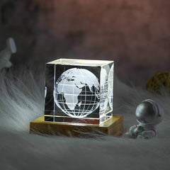 3D Moon Crystal Cube with LED Base | Personalised Night Light Gift