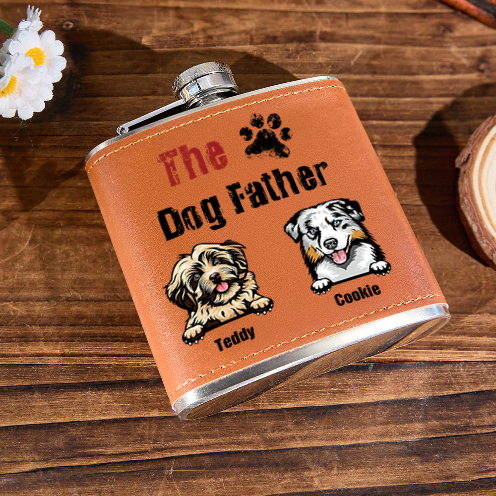 Scale image showing compact dimensions of personalised flask 4.17 x 3.62 inches (6oz) — pocket‑friendly engraved gift for Dad