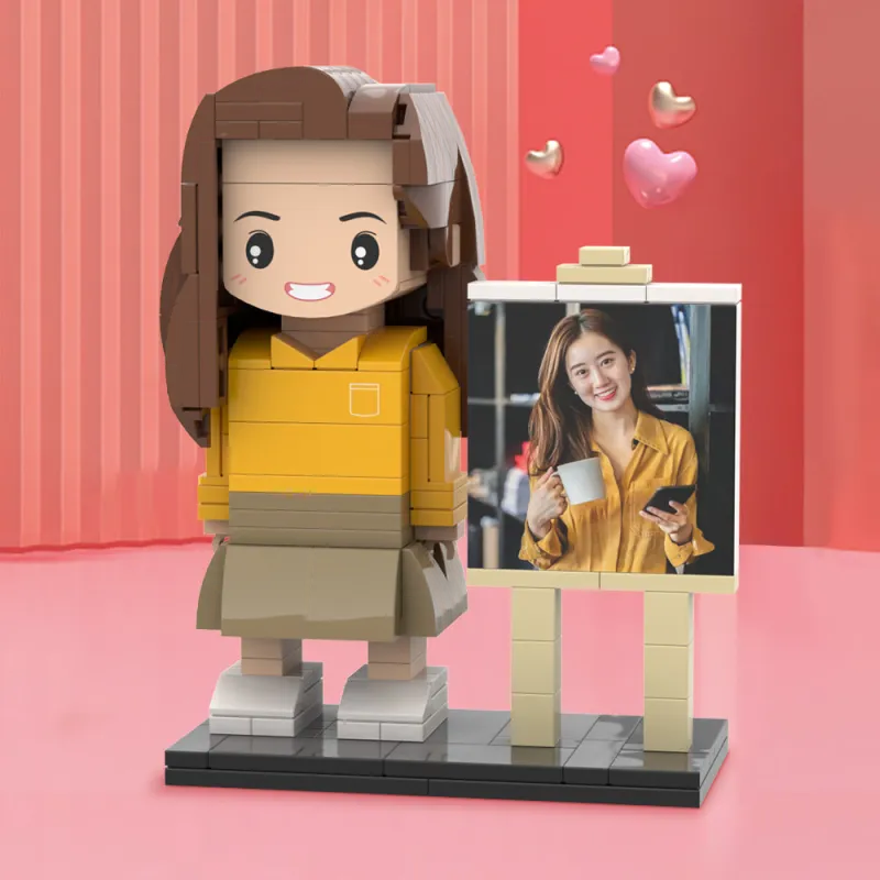 Framed personalised brick figure created from a photo — 3D custom miniature in a display frame, romantic Valentine's Day gift for her made from eco‑friendly ABS