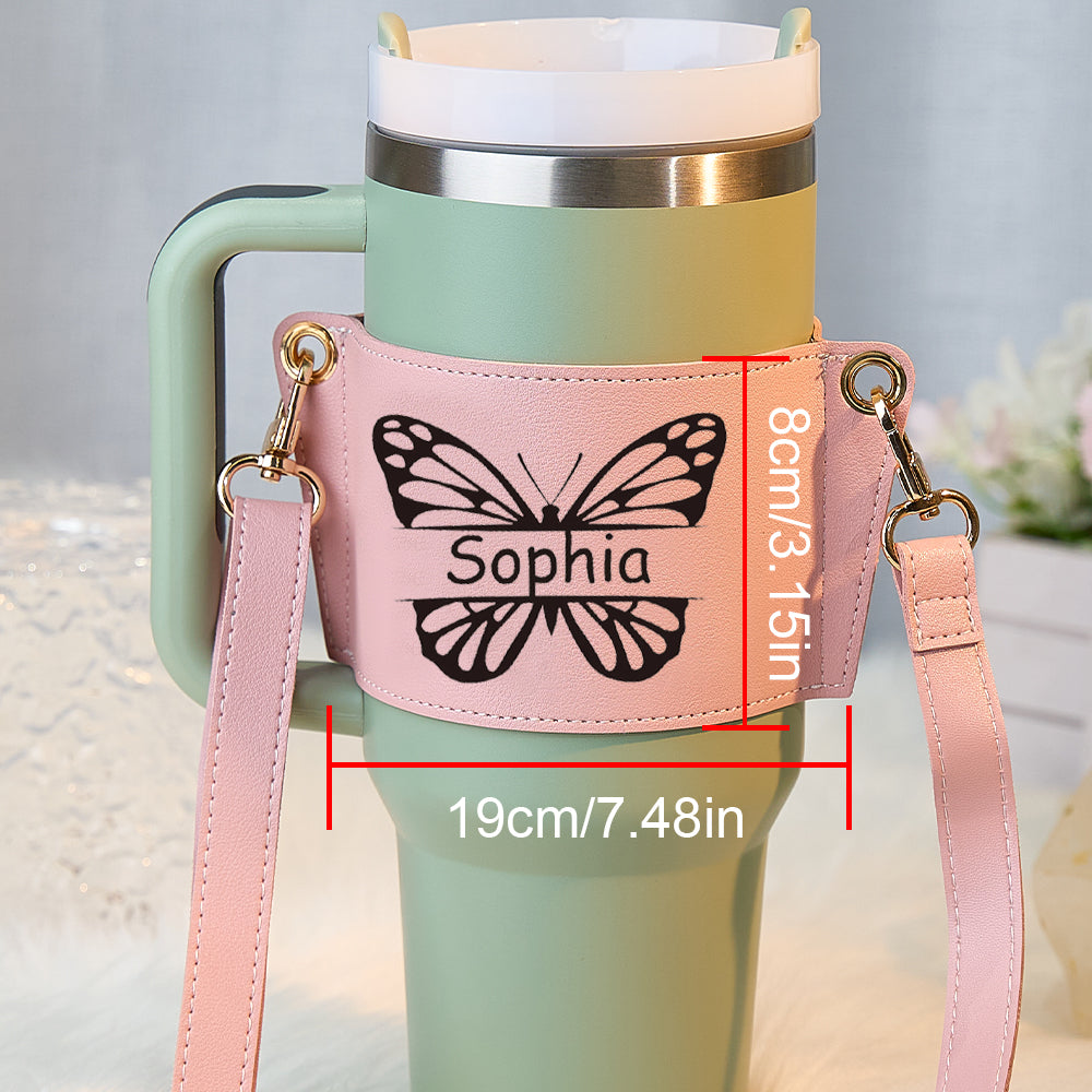 Interior view of PU leather 40oz tumbler carrier bag showing easy‑clean lining and reinforced stitching for long‑lasting use