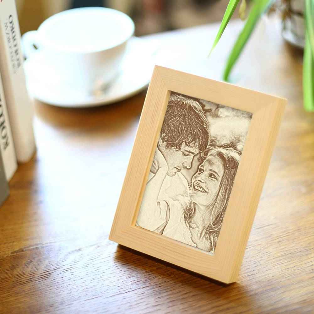 Personalized Engraved Photo Frame Wooden Sketch Effect - 6 Inches 8 Inches 10 Inches